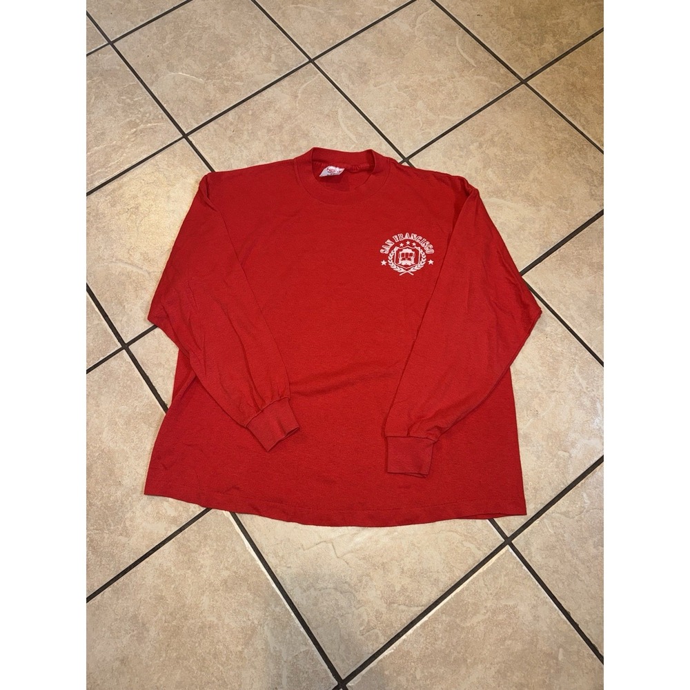 Vintage 80s San Francisco Trolley Long Sleeve Shirt Red Tee‎ Jays Made USA L